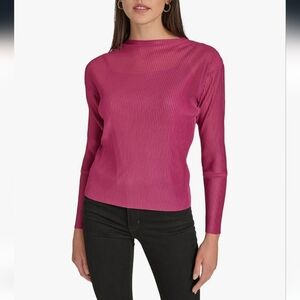 CALVIN KLEIN | Women's Mulberry Long Sleeved Accordion Mock Neck Top